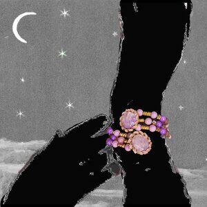 50s Style Wrap Bangle Bracelet Made with Vintage Retro Lavender Beaded Cuff